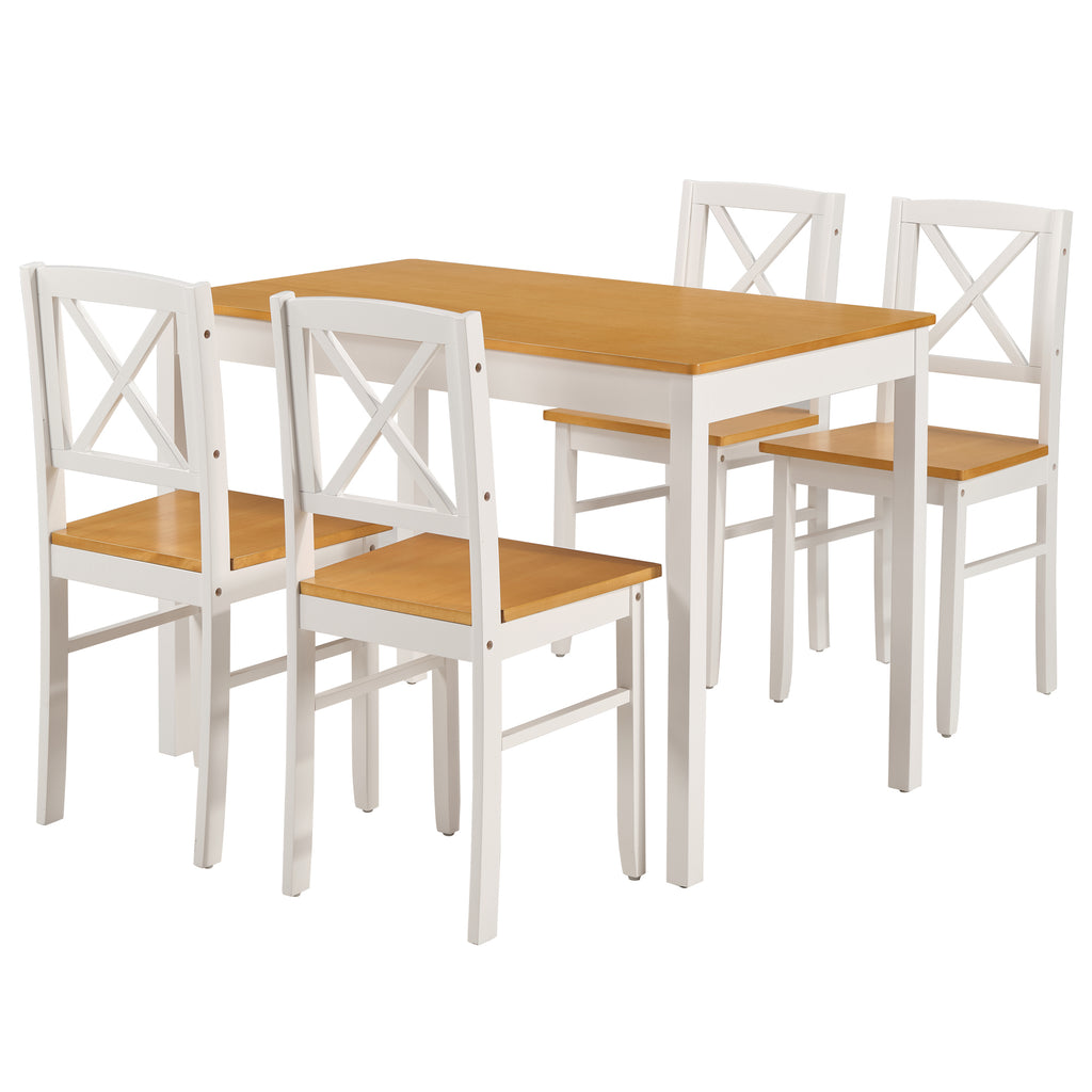 5-Piece Rubberwood Kitchen Dining Table Set with 4 Chairs