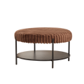 Upholstered Round Ottoman Coffee Table Foot Rest with Black Metal Legs, Brown Faux Fur, 30.9'