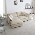 Chenille Two-Seater Sofa with 1 Footrest, 2 Seater L-Shaped Sectional with Ottoman,Loveseat with Ottoman for Small Living Space, Light Coffee Chenille