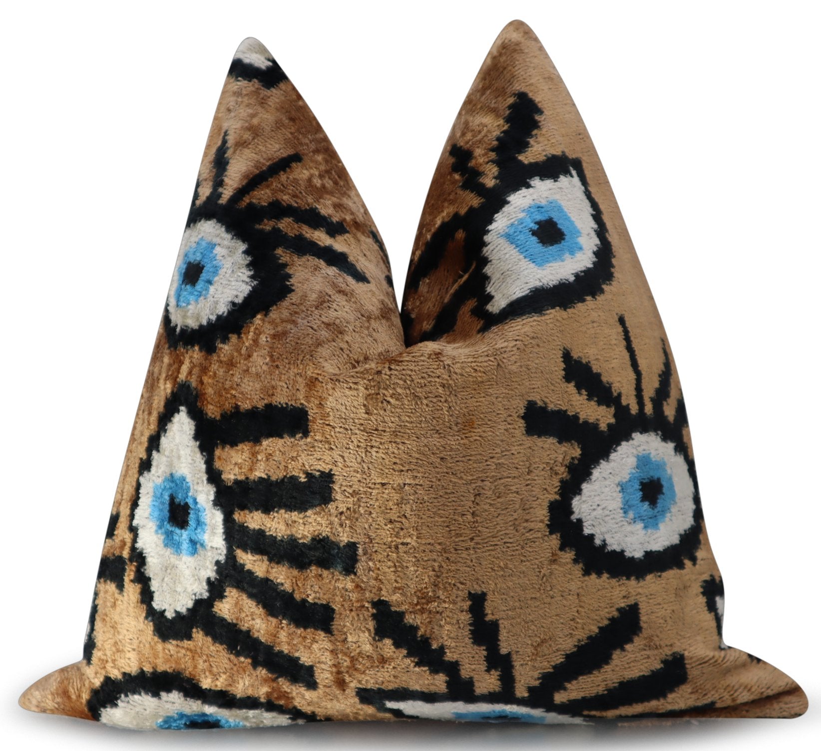 Canvello Handmade Luxury Handmade Velvet Silk Evil Eye Throw Pillow With Down Insert - 16x16 in