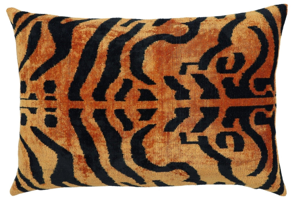 Canvello Handmade Tiger Print Velvet Throw Pillow with Down Insert - 16X24 in