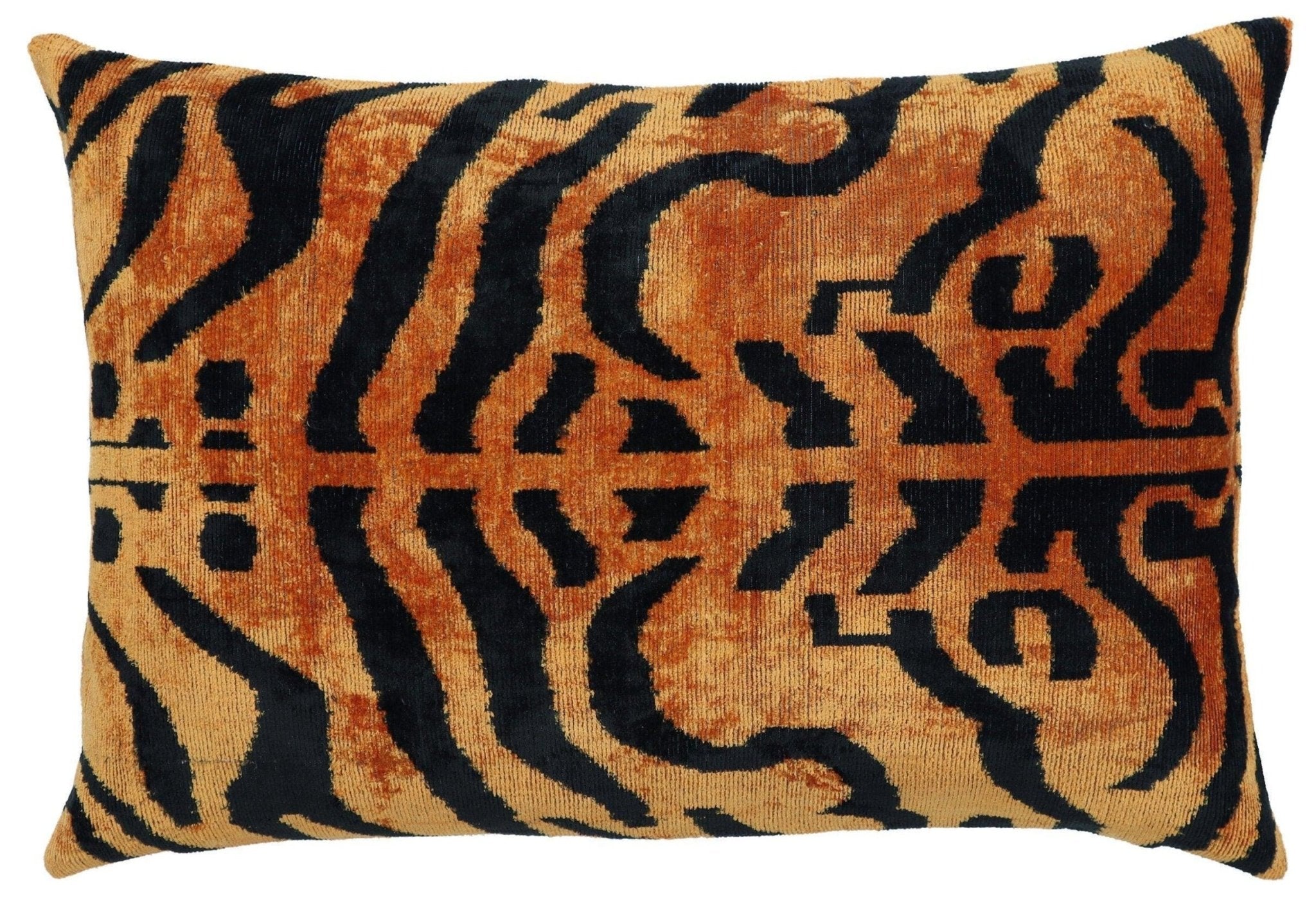 Canvello Handmade Tiger Print Velvet Throw Pillow with Down Insert - 16X24 in