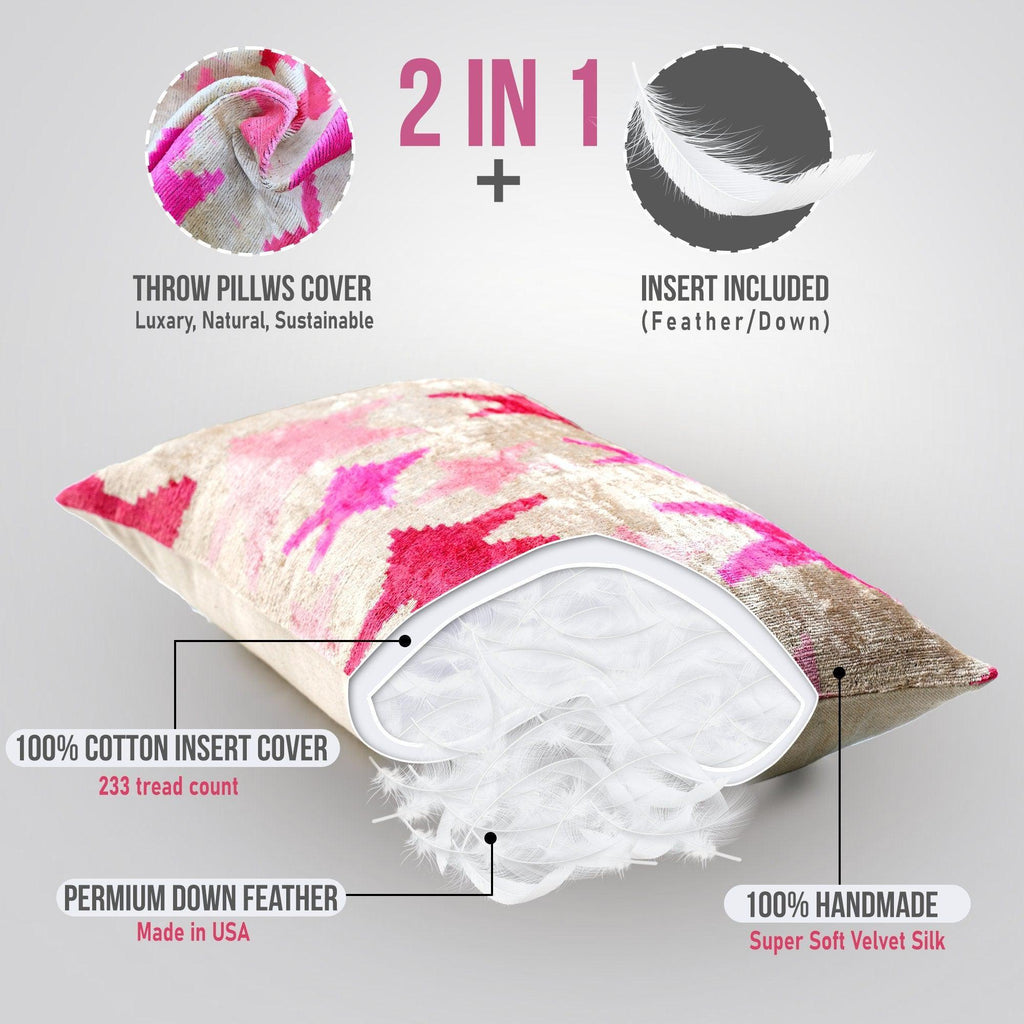 Canvello Luxury Fabric Hot Pink Throw Pillow with Down Insert - 16X24 in