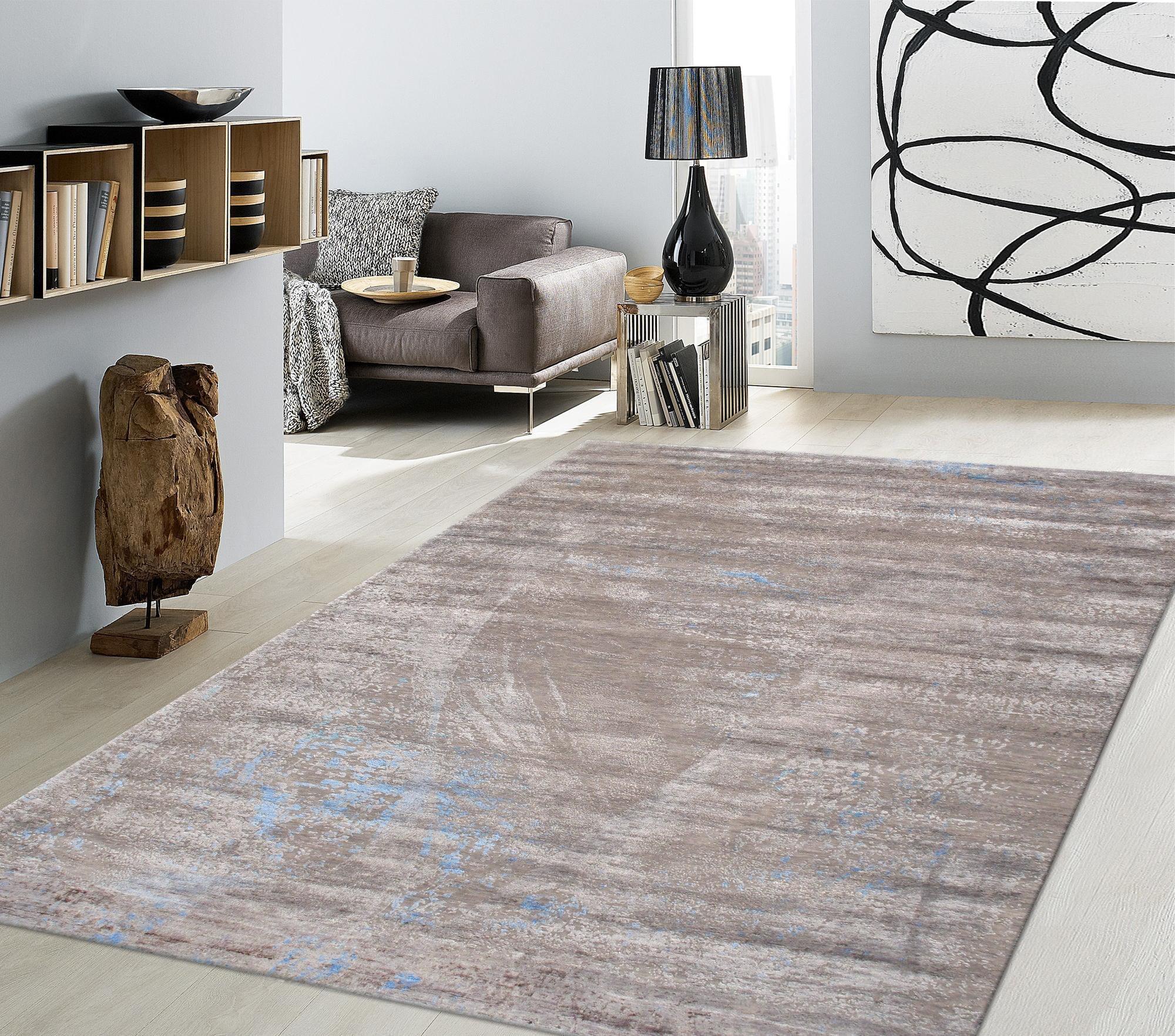 Canvello Modern Blue And Grey Area Rugs - 8'11" X 12'
