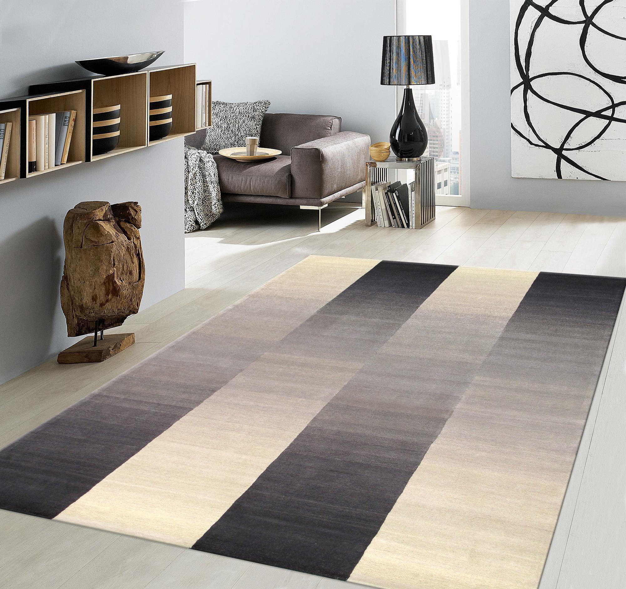 Canvello Modern Hand-Tufted Silver/Ivory Bsilk & Wool Area Rug- 7'9" X 9'9"