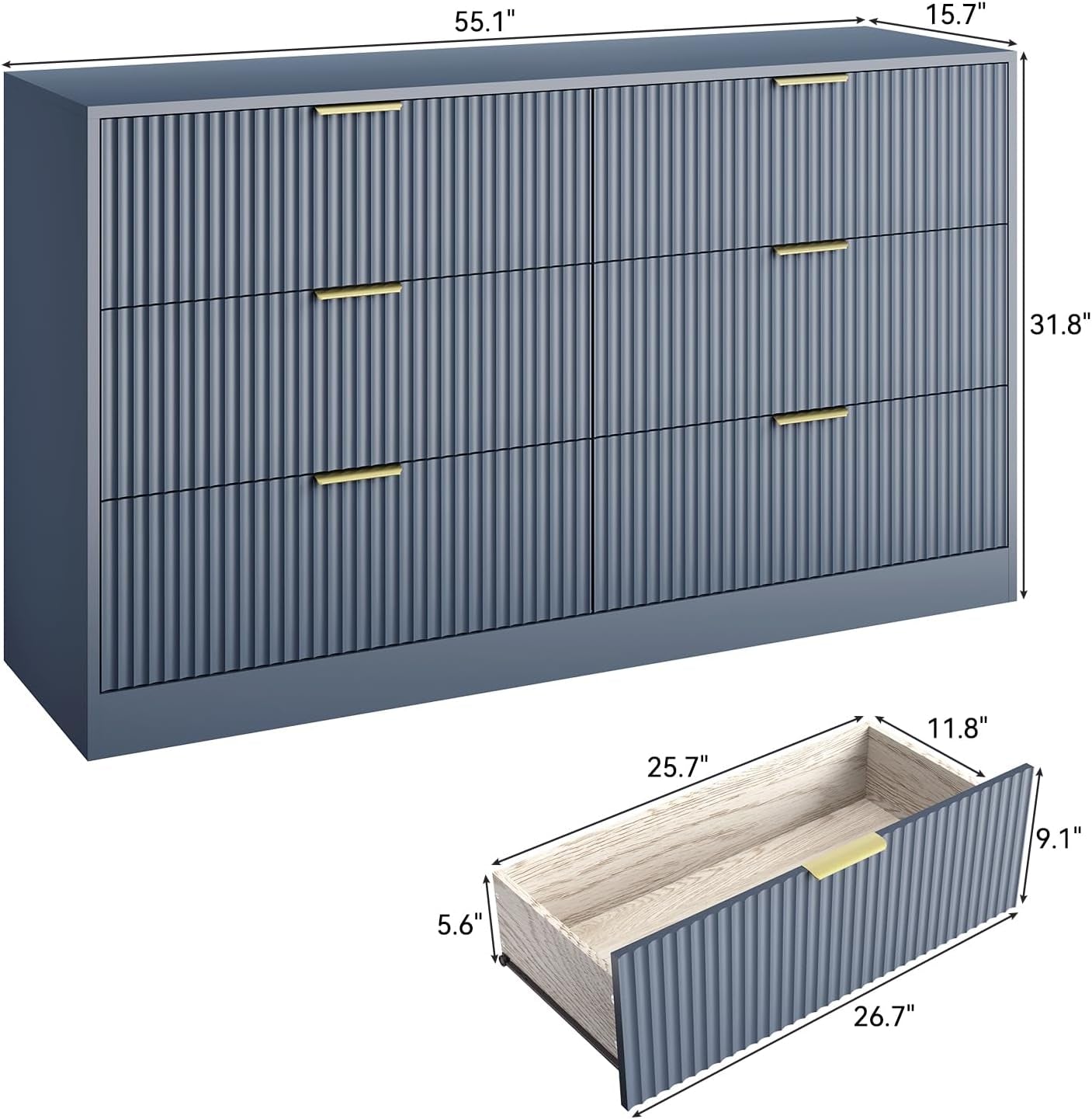 Blue Fluted Dresser With Spacious Storage Solution