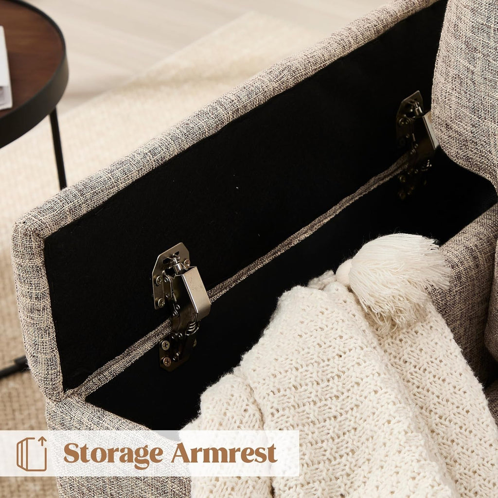 Yellowish Brown Accent Chairs With Armrest Storage