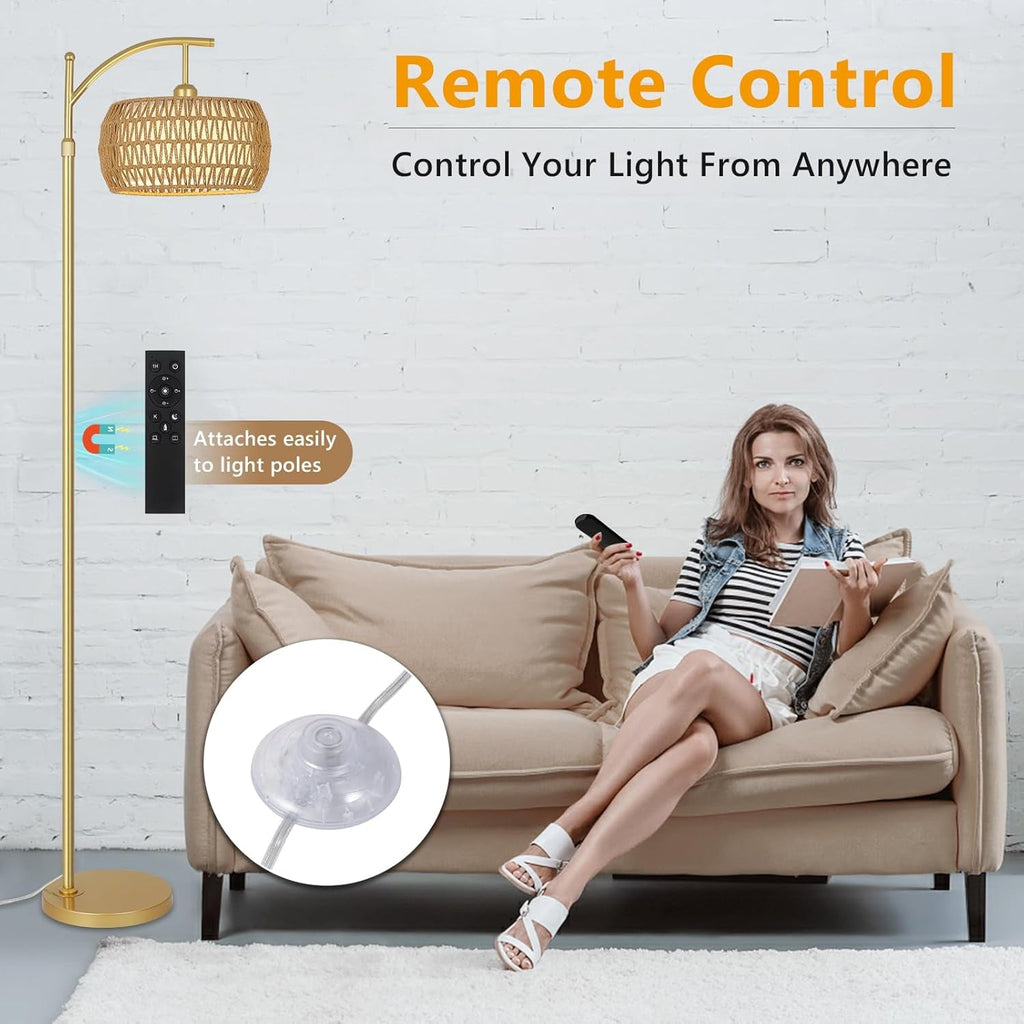 Arc Floor Lamp Timeless Brass Finish Remote Dimmable-2