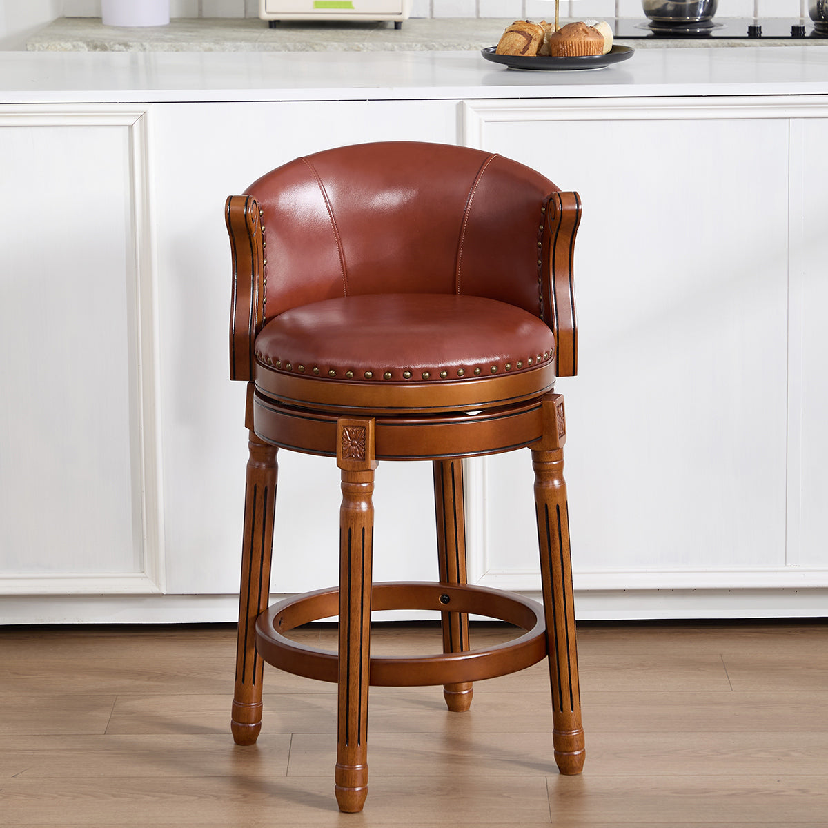Cow top Leather Wooden Bar Stools