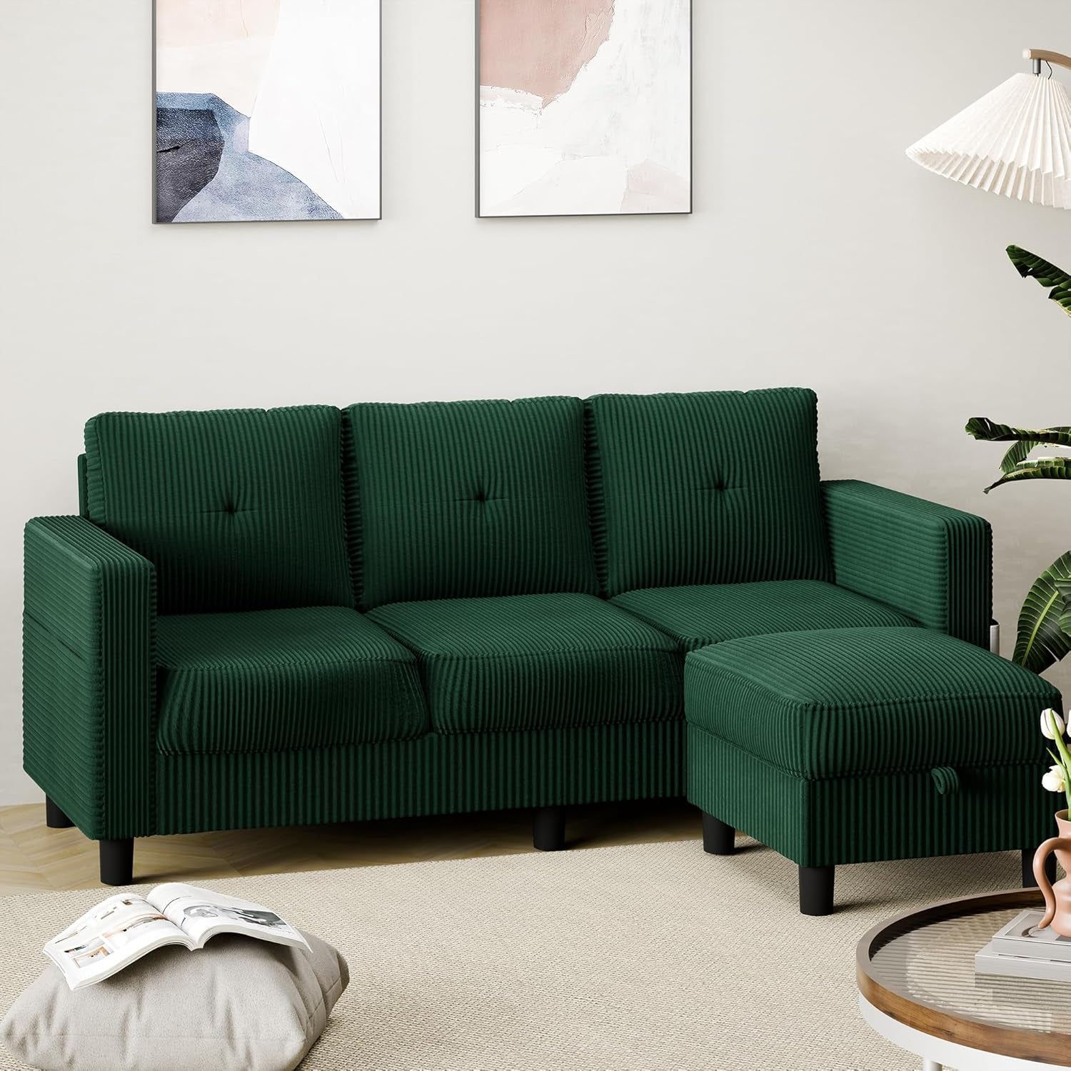 Green 76 Inches Upholstered Sectional Sofa Storage-0