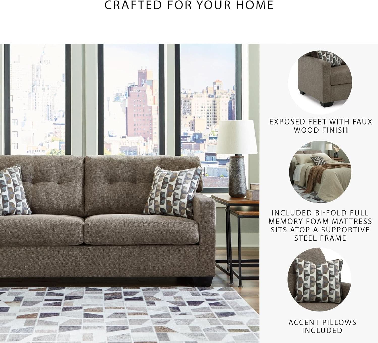 Contemporary Espresso Full Size Sofa Sleeper MemoryFoam-4