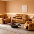 Manual Recliner Sofa Set Ginger Vegan Leather Cupholders-0