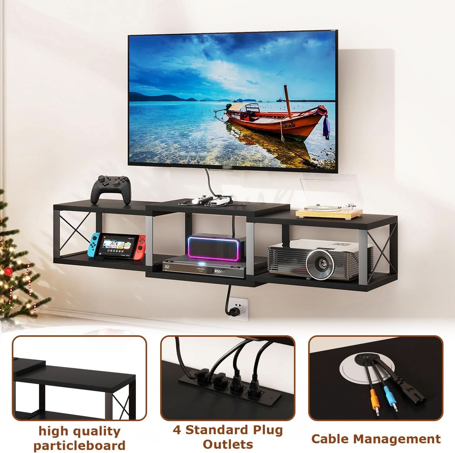 MatteBlack Wall Mounted Floating TV Console 55 Inch