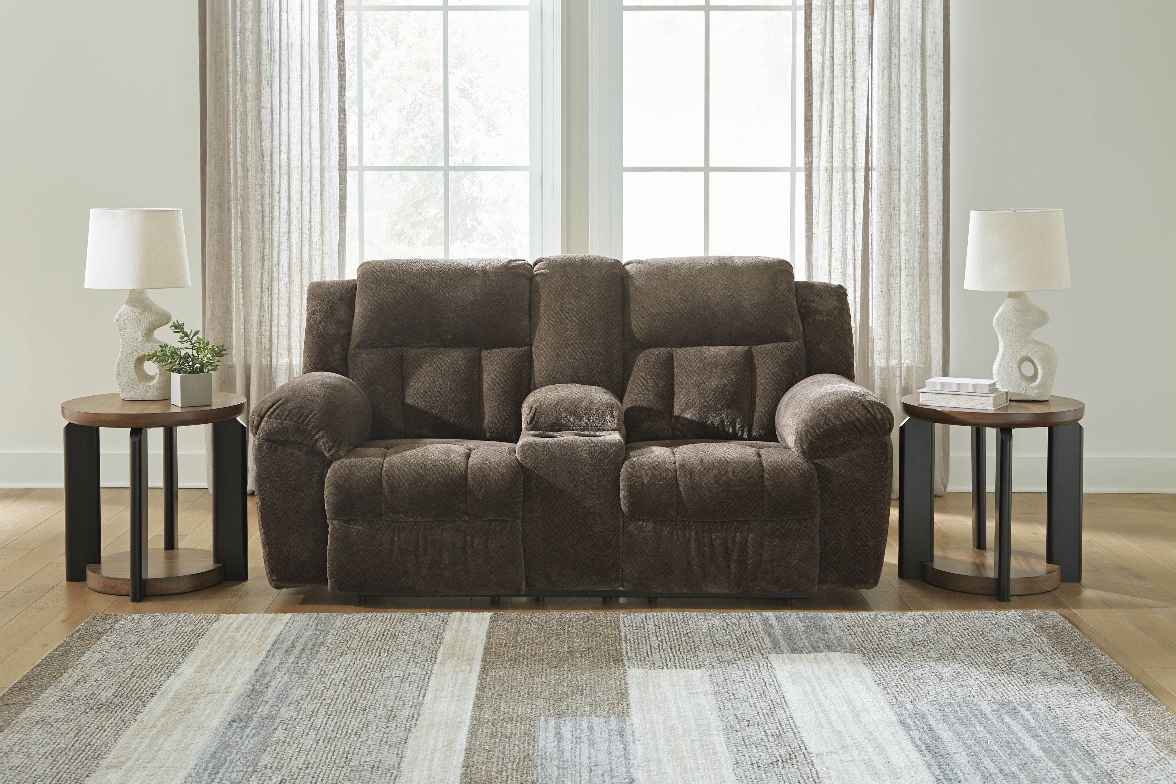 Frohn - Dbl Reclining Loveseat With Console - Fabric - Chocolate-1