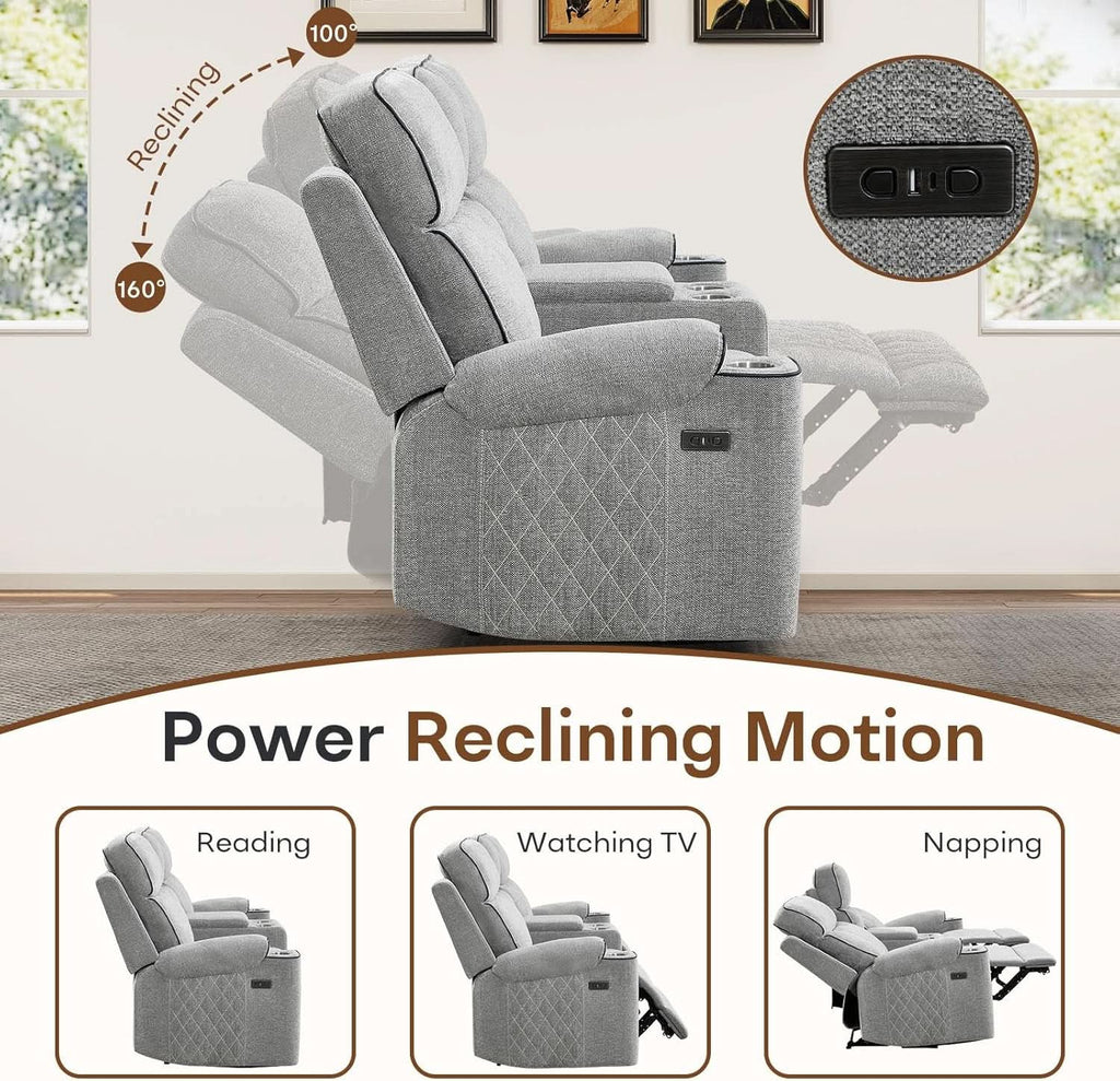 Light Grey Power Recliner Contemporary Sofa Collection-2