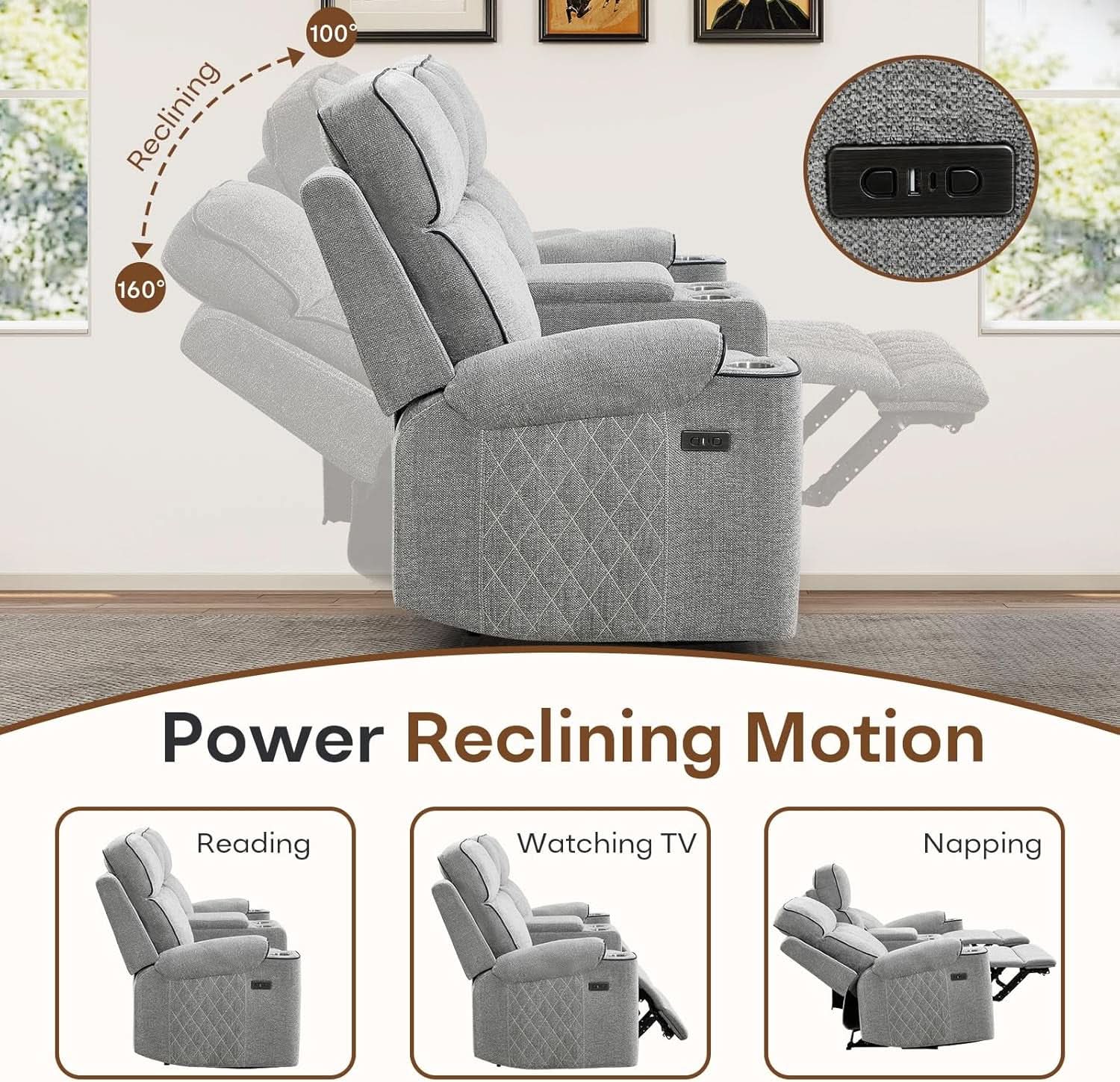 Light Grey Power Recliner Contemporary Sofa Collection-2