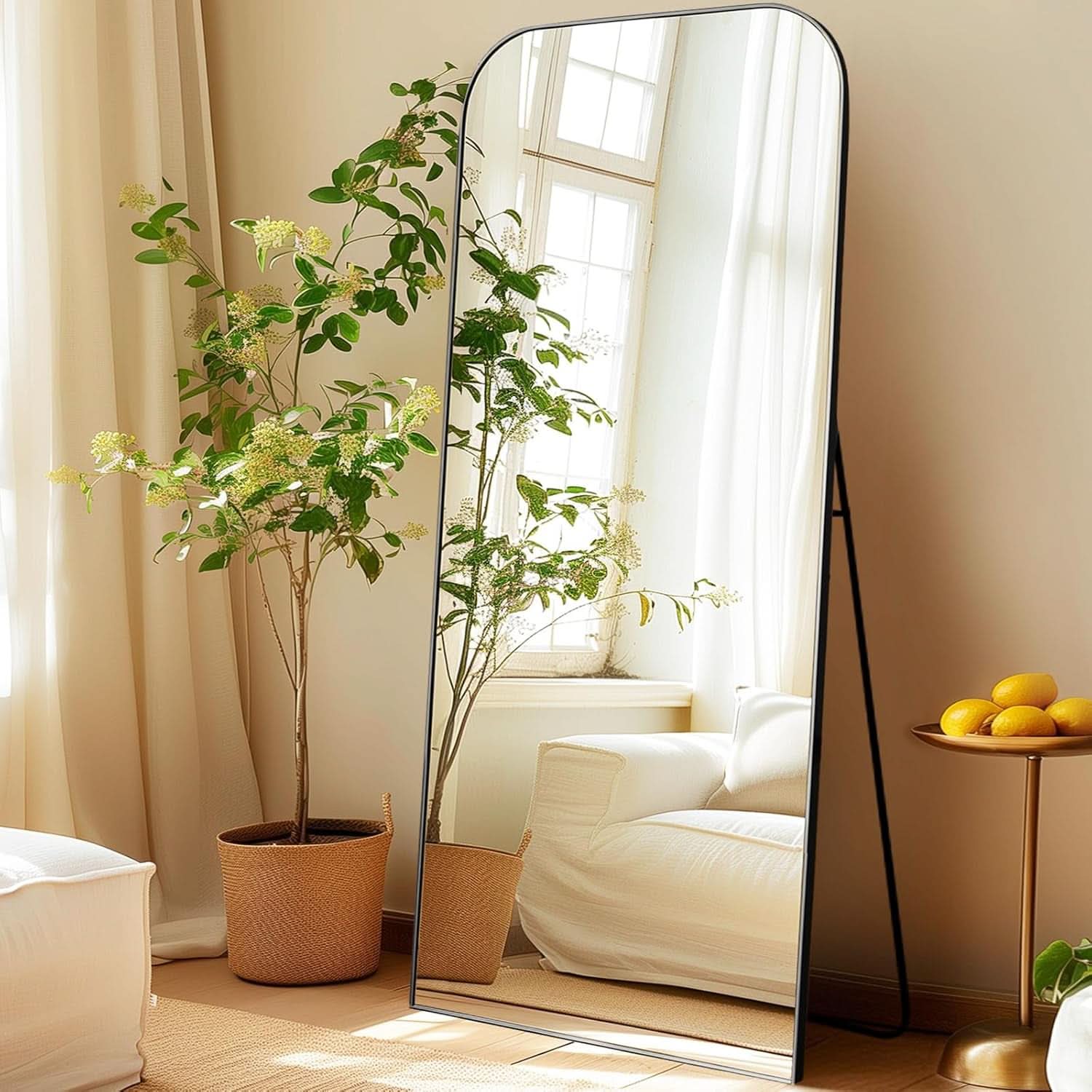 71 Inch Black Oversized Full Length Arch Floor Mirror-1