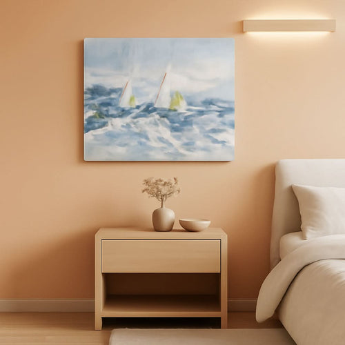 Large Blue 40x20 Inch 3D Textured Ocean Wave Canvas Art-0