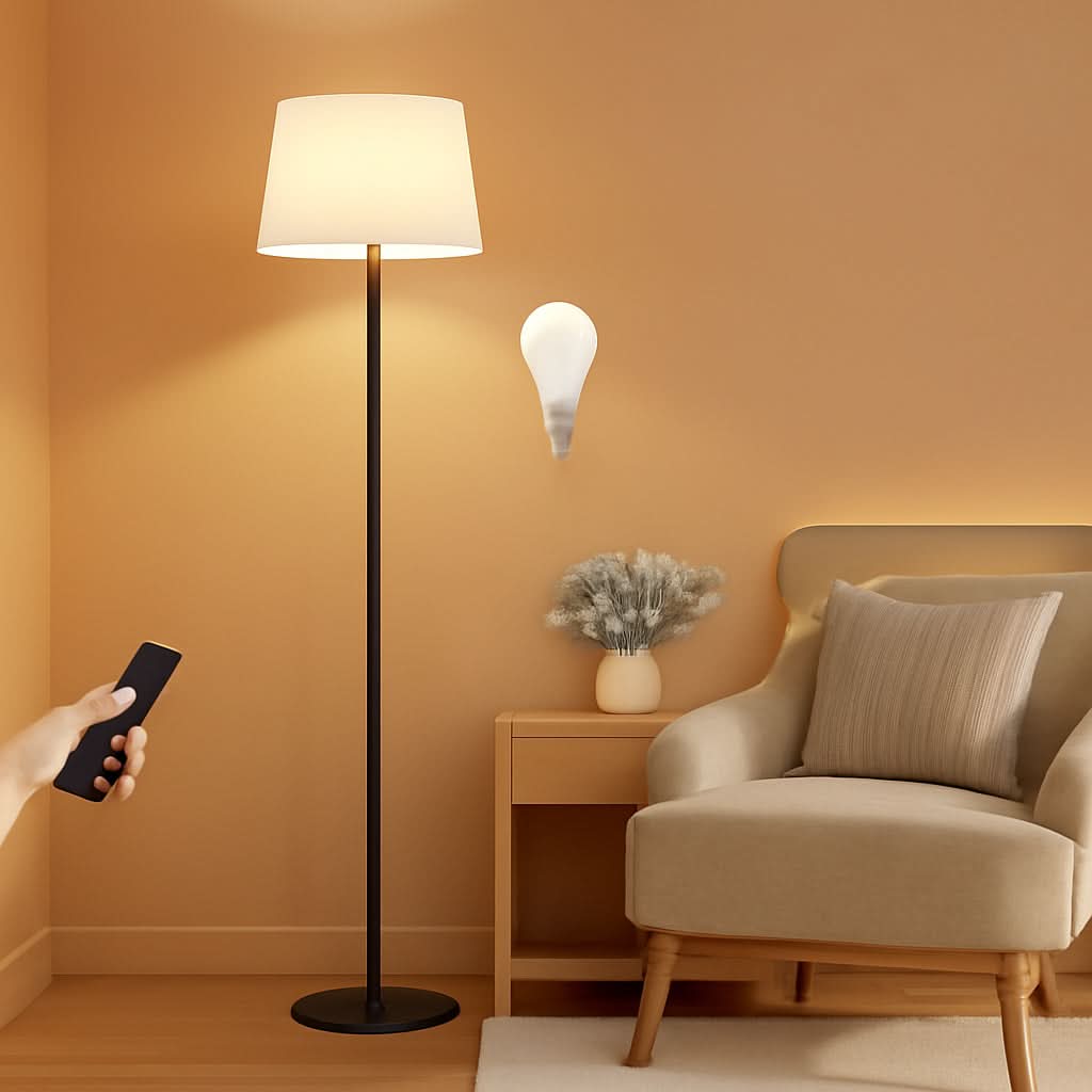 Black Floor Lamp Dimmable LED Brightness Control Remote-0
