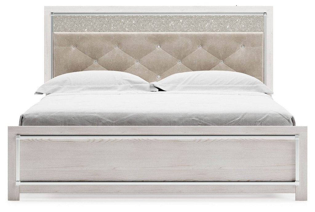 Altyra - King Panel Bed With Upholstered Headboard - White-2