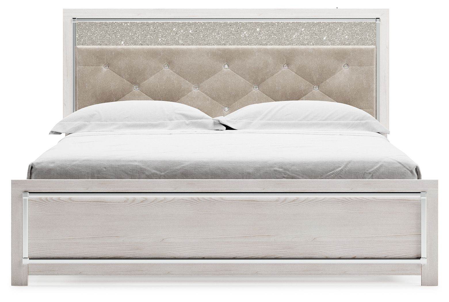Altyra - King Panel Bed With Upholstered Headboard - White-2