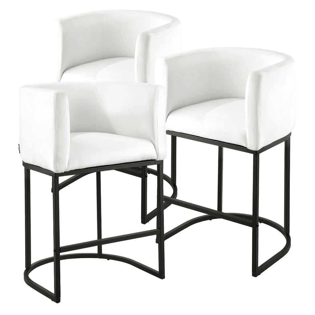 Bar Stool Set of 3, 25 inch Counter Height Stools, Counter Barstool with Backrest, Arm, Metal Frame, and Footrest, Accent Fabric Bar Chair, Island Barstools for Kitchen, Dining Room, White