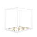 White Queen Size Canopy Platform Bed with Support Legs, Pine Wood and MDF, 80.3''L x 60.1''W