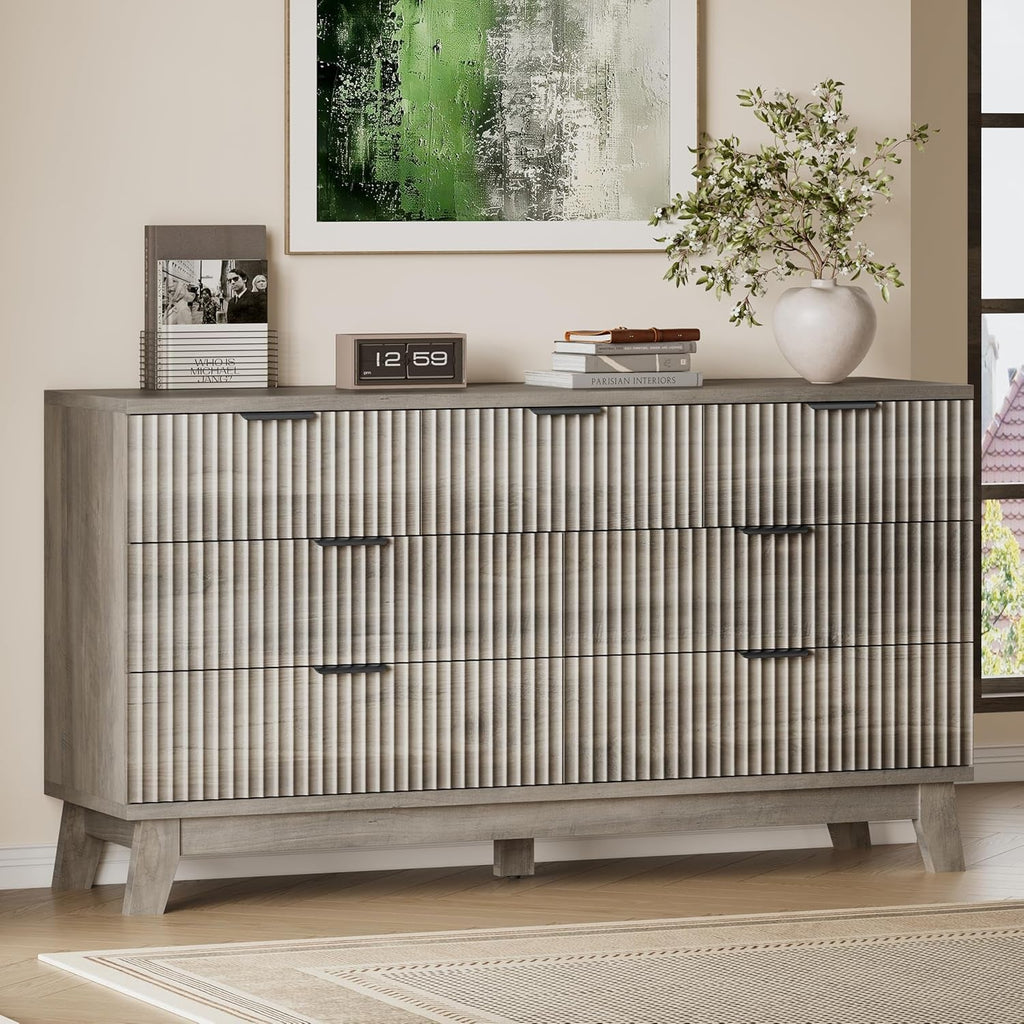 Fifty Seven Inch Fluted Seven Drawer Solid Wood Dresser-0