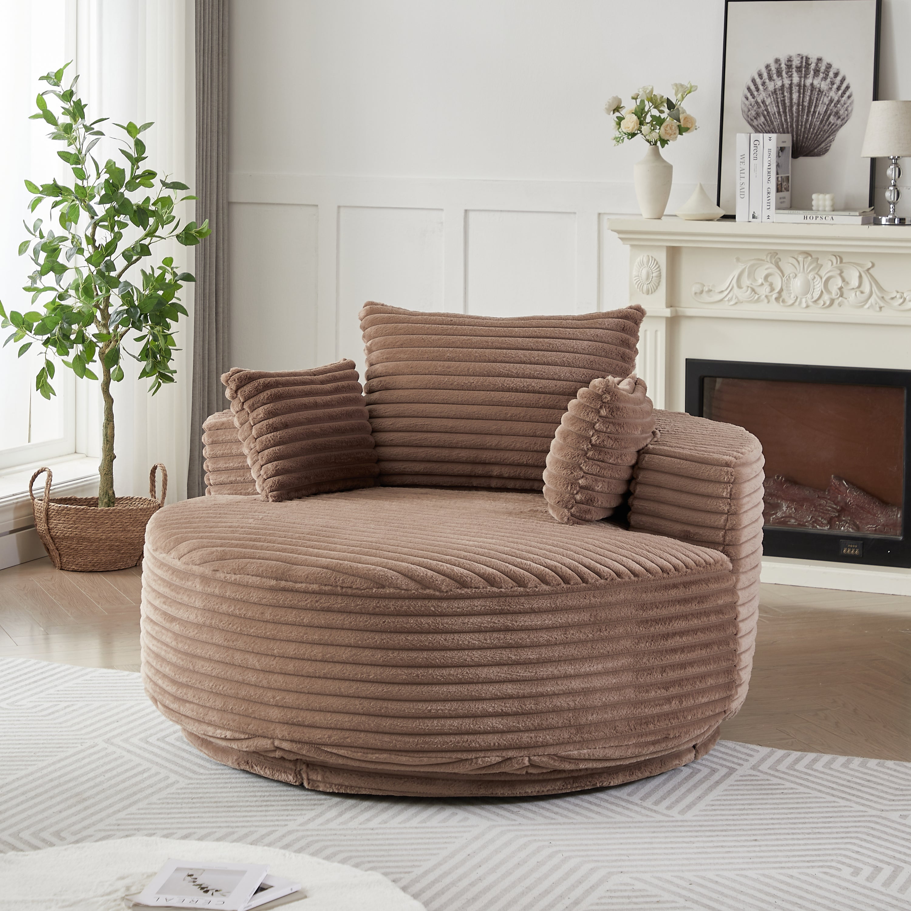 Modern Brown Corduroy  Swivel Chair