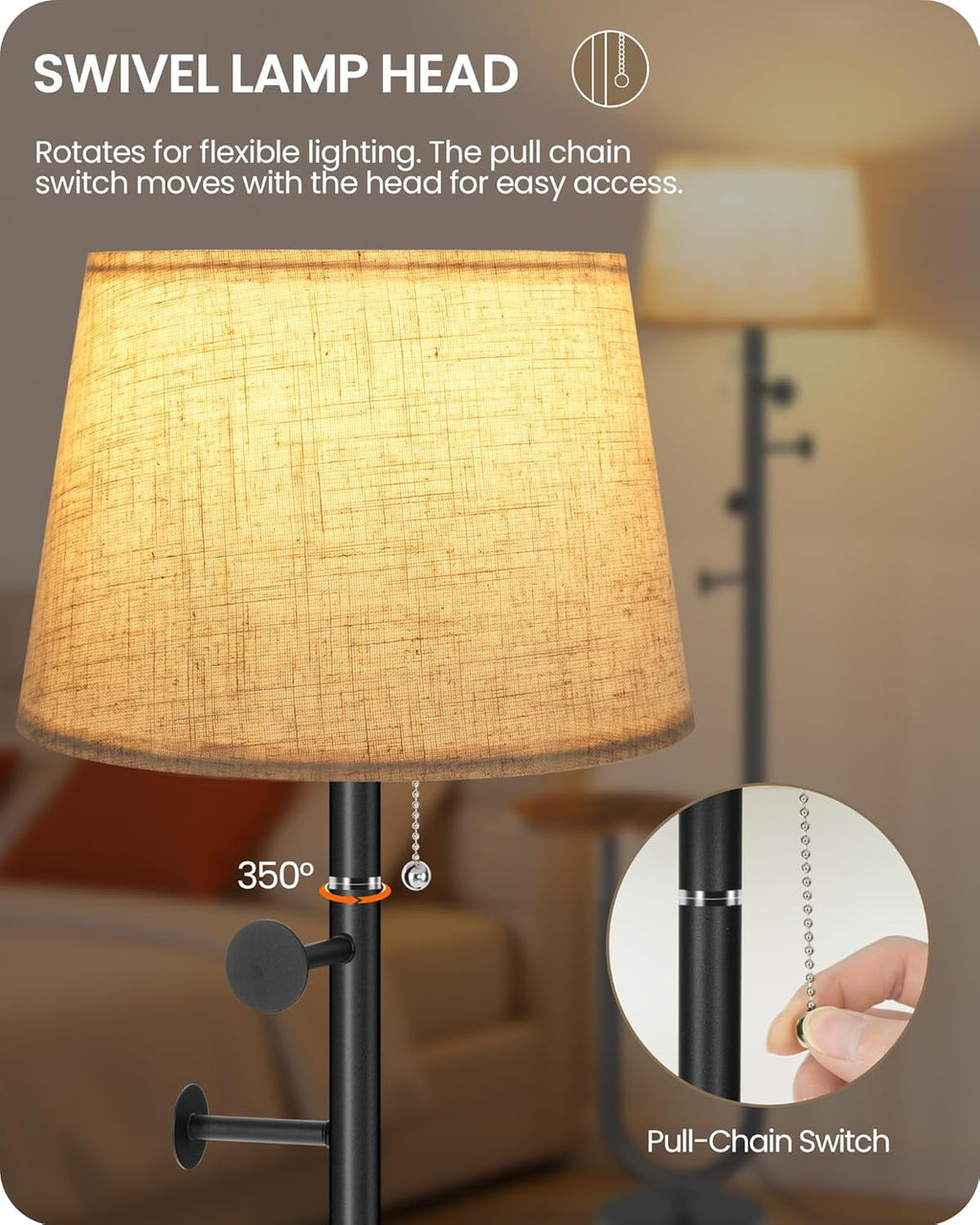 Rustic Brown Floor Lamp With ThreeColorTemperature