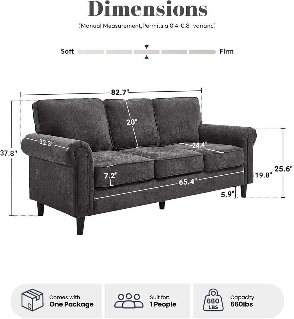 Gray Three Seater Sofa With Upholstered Cushioning-1