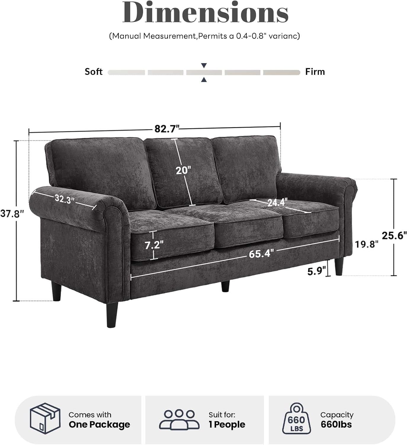 Gray Three Seater Sofa With Upholstered Cushioning-1