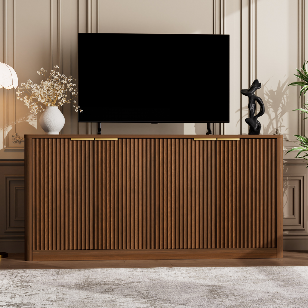 Walnut Modern Wavy Curved Contour Accent Cabinet