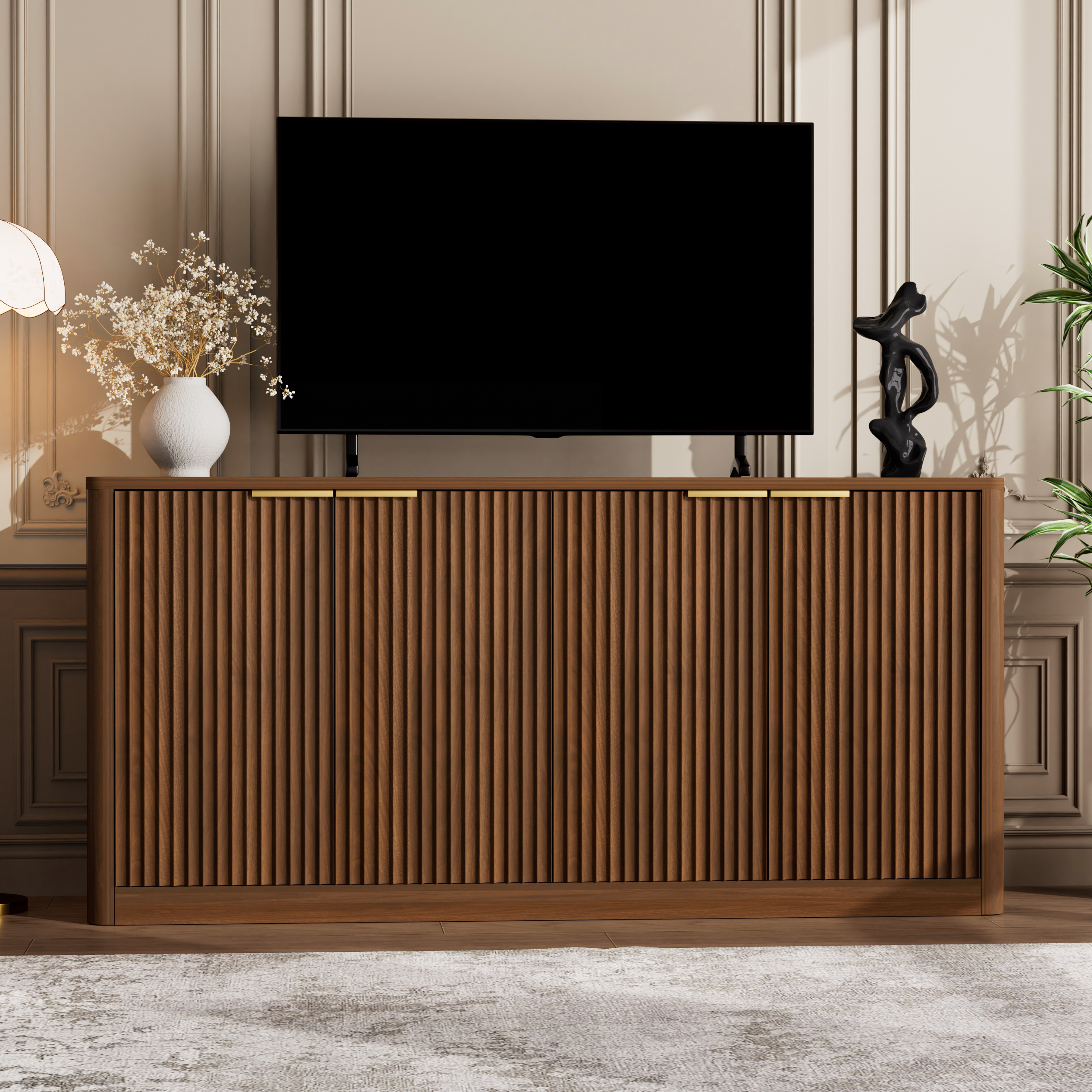 Walnut Modern Wavy Curved Contour Accent Cabinet
