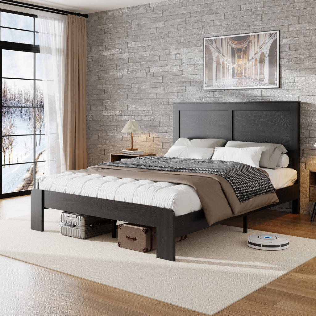 Bed Frame Full Size, Wood Platform Bed Frame , Noise Free,No Box Spring Needed and Easy Assembly Tool,Large Under Bed Storage,Dark Black