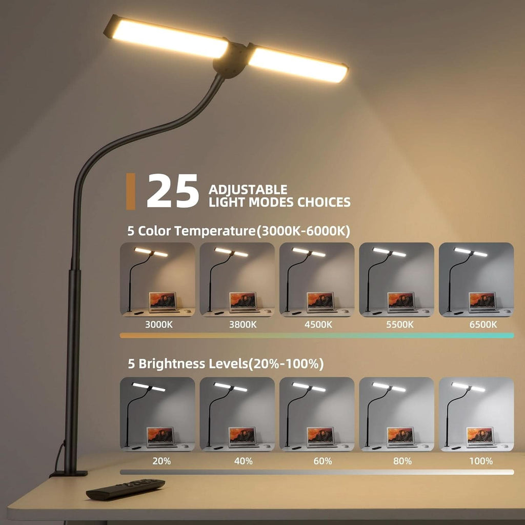 Led Desk Lamp Black Adjustable Gooseneck Dual Head Clip Lamp-2
