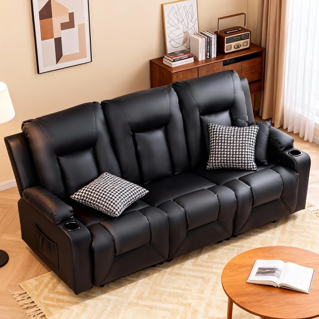 Faux Leatherette Manual Recliner Sofa Set Cupholders-0