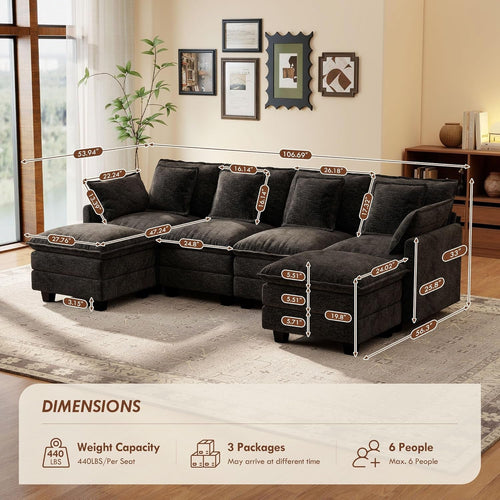 106-Inch Modular Cloud Sofa Black Sectional Modern-1