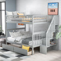 Gray Full Over Full Bunk Bed with Two Drawers and Storage, Pine Wood and MDF, 93.5''L x 57.5''W x 65.6''H