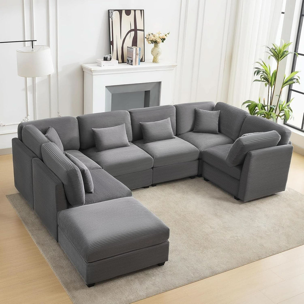 125Inch Oversized Corduroy Cloud Sleeper Grey Sofa-1