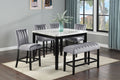 6-Piece Contemporary Counter Height Dining Set Square Faux Marble Table Tope Black Finish Upholstered Chairs Bench Channel Tufting Wooden Solid Wood Dining Room Kitchen Furniture