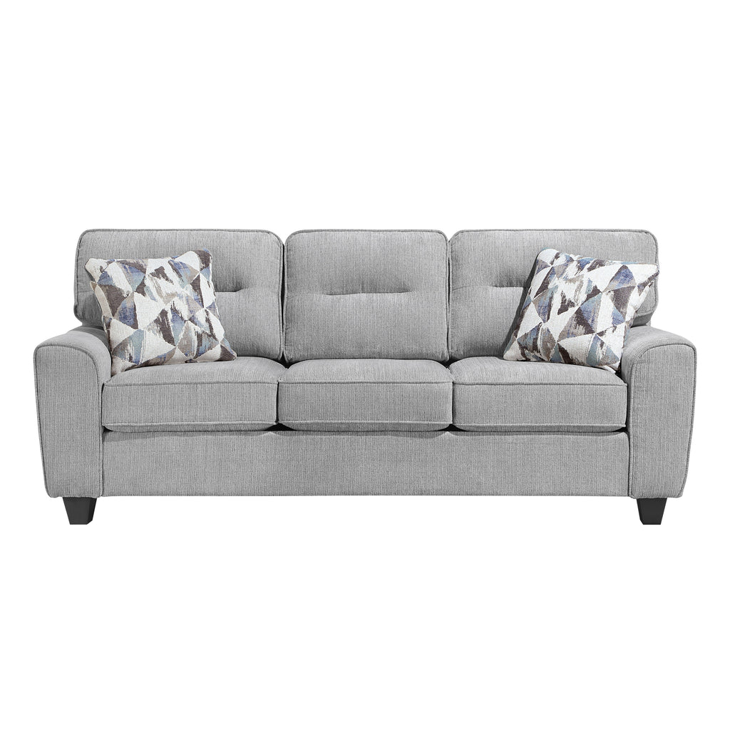 Durable Chenille Fabric Sofa with Decorative Pillows Gray Contemporary Design Living Room Furniture 1pc