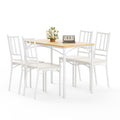 Dining Table Set, Bar Table with 4 Dining Benches, Kitchen Table Counter with Chairs, Industrial for Kitchen Breakfast Table, Living Room, Party Room, Natural and White, 43.3″L x23.6″W x 30.1″H