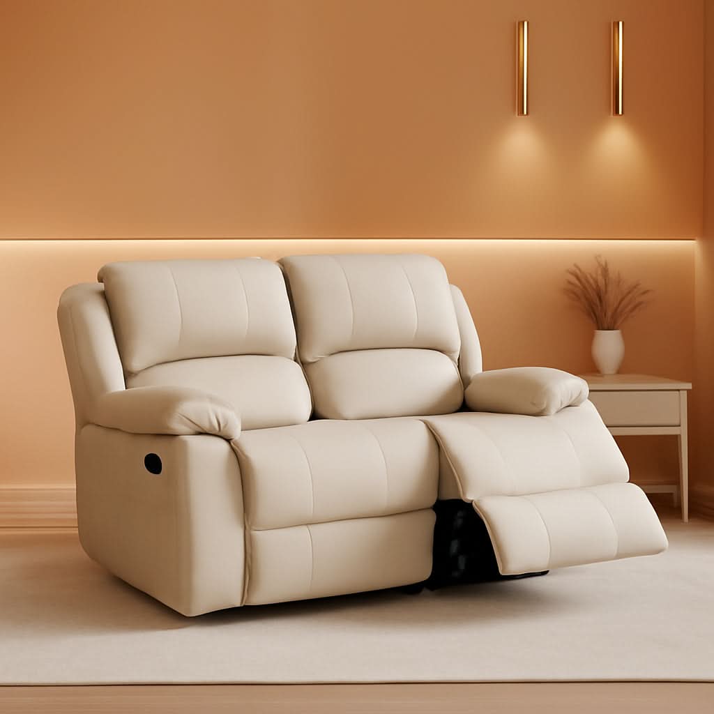Manual Leather Loveseat Recliner Sofa With Pockets-0