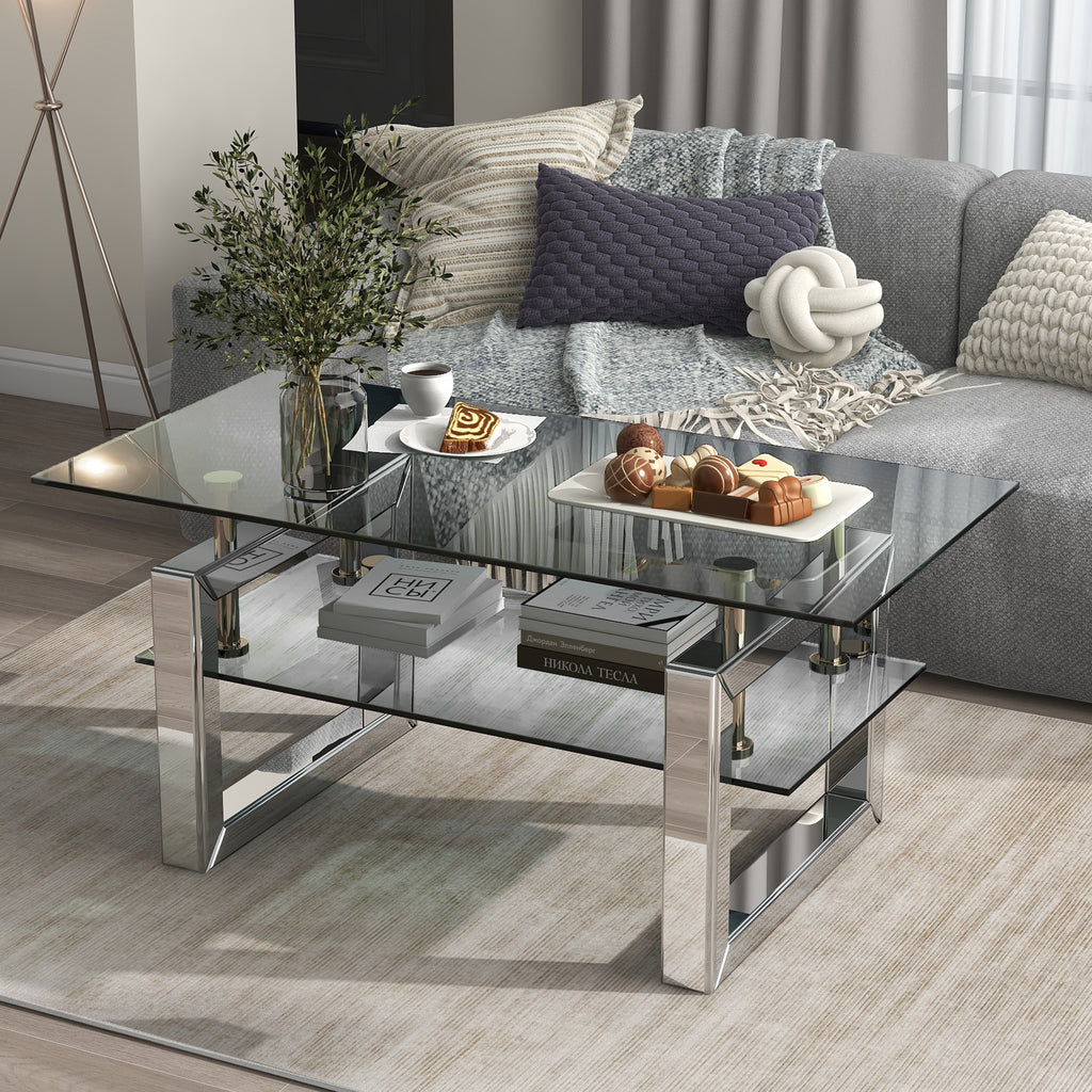 Silver Transparent tempered glass coffee table