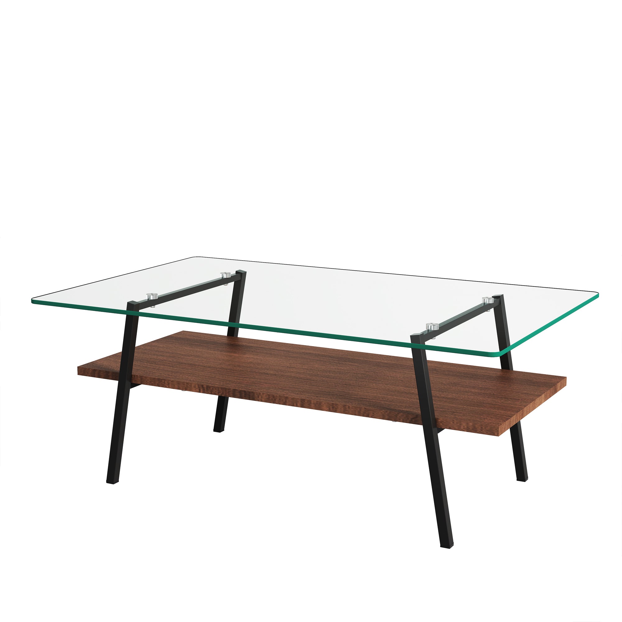 Modern Rectangular Coffee Table with Tempered Transparent Glass Top and MDF Layer – Table for Living Room