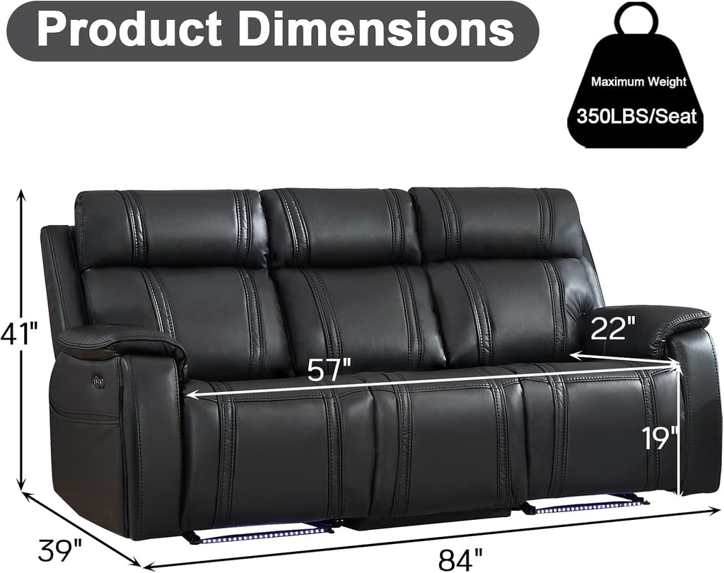 Black Leather Ambient Lighting Power Recliner Sofa-1
