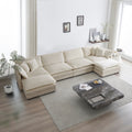 Comfort U Shaped Couch with Reversible Chaise, Modular Large U-Shape Sectional Sofa, Double Extra Ottomans,Light Coffee Chenille