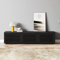 65 Inch Black Solid Wood TV Stand With Oak Veneer Finish