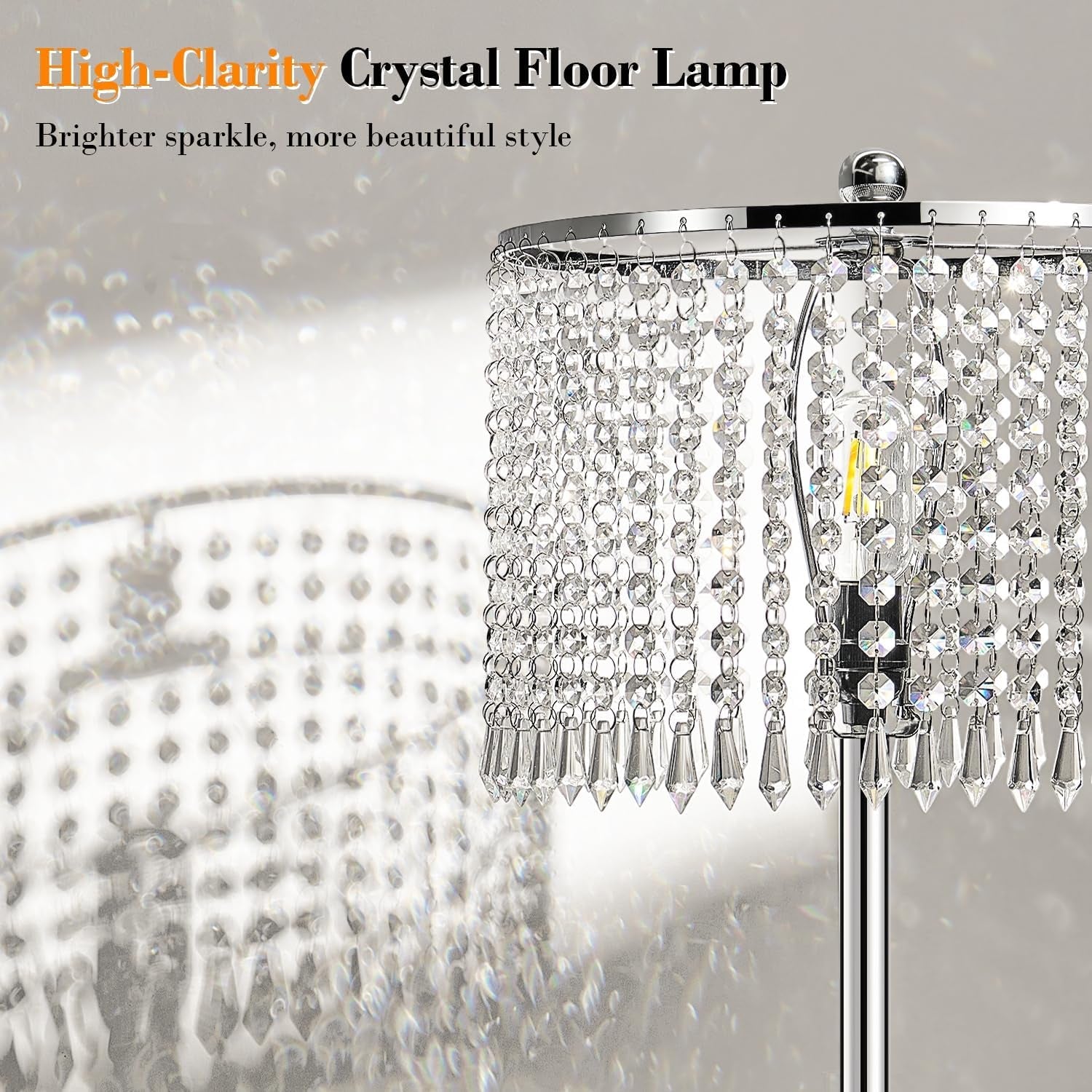 Premium Ultra Crystal Silver Dimmable Floor Lamp LED 1000LM-4